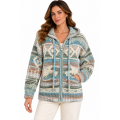 Women's Teal Multi Zip Hood Sweater Jacket KN26831