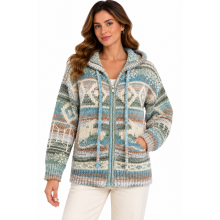 Women's Teal Multi Zip Hood Sweater Jacket KN26831