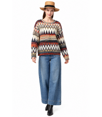 Women's Multi Color Diamond Sweater Top KN26834