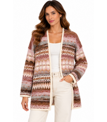 Women's Multi Rosewood Open Front Sweater Cardigan  KN26836