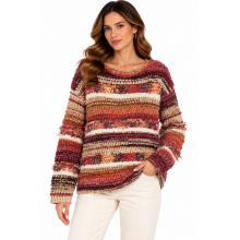 Women's Rust Ombre Fringe Round Neck Sweater Top  KN26841