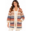 Women's Multi Blue and Rust Two Pocket Open Front Sweater Cardigan KN26843