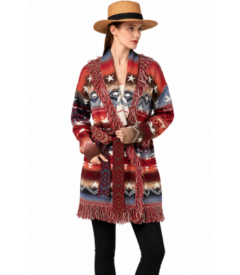 Women's Grand Canyon Aztec Fringe Open Front Sweater Cardigan KN26845
