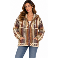 Women Multi Diamond Zip Hood  Sweater Jacket KN26849