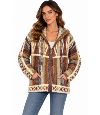 Women Multi Diamond Zip Hood  Sweater Jacket KN26849