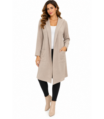 Women's Knit Relaxed Patch Pocket Open Front Long Cardigan Jacket KN26849