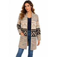 Women Western Aztec Open Front Sweater Cardigan KR25560