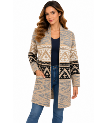 Women Western Aztec Open Front Sweater Cardigan KR25560