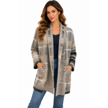 Women Soft Plaid Mountain Open Front Cardigan KR25562