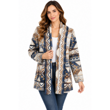 Women's Multi Blue Open Front Sweater Cardigan KR26564