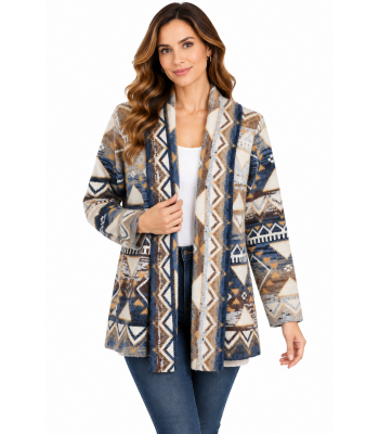 Women's Multi Blue Open Front Sweater Cardigan KR26564