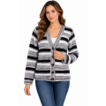 Women's Multi Grey Button Down V neck sweater Jacket KR26566