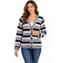 Women's Multi Grey Button Down V neck sweater Jacket KR26566