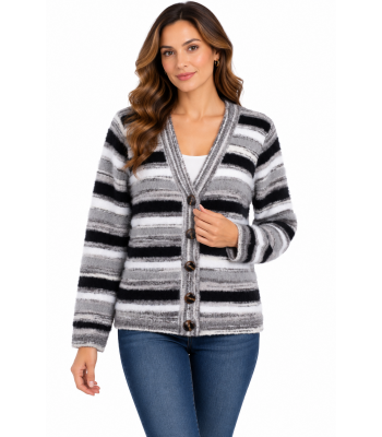 Women's Multi Grey Button Down V neck sweater Jacket KR26566