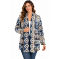 Women's Multi Color Dark Blue Aztec Open Front Sweater Cardigan KR26568