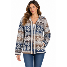 Women's Grey Aztec Zip Hood sweater Jacket KR26570
