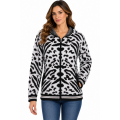 Black and White Leopard Zip Hood Sweater Jacket KR26573