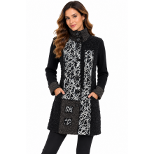 Women's  B/W   White Strip Emb  Coat KT2389 Sale