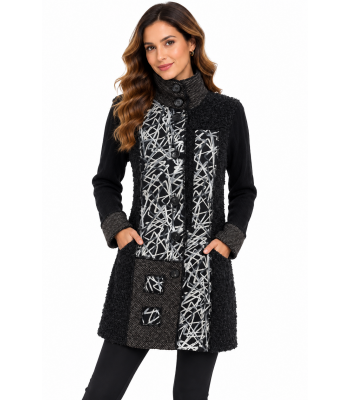 Women's  B/W   White Strip Emb  Coat KT2389 Sale