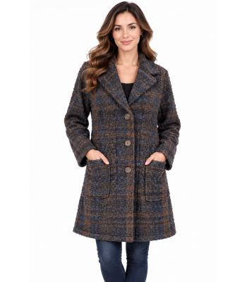 Women's Brown Paid Jacket Coat KT26810
