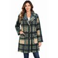Women's Teal Multi Three Button Plaid Jacket Coat KT26812