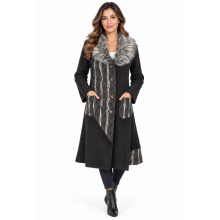 Women Black and White Patch Fur Jacket Coat KT26814