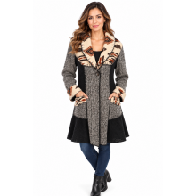 Women's Black and Grey Patch with Aztec Trim X Jacket Coat KT26815
