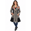 Women's Black and Grey Patch with Multi Color Trim X  Thread Jacket  Coat KT26816