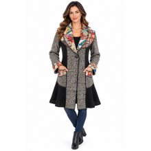 Women's Black and Grey Patch with Multi Color Trim X  Thread Jacket  Coat KT26816