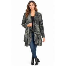 Women's Forest Green Burnout California Open Front Long Cardigan KV26864