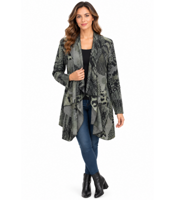 Women's Forest Green Burnout California Open Front Long Cardigan KV26864