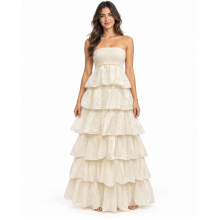 Cotton Smocked Crinkled Ruffle Layers Maxi Dress KTK26311