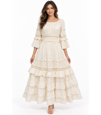 Cotton Ombre Lace and Crochet Layers 3/4  White Queen Dress  KTK26320