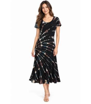 Rayon Tie Dye Cap Slv Cali Short Dress KTP393