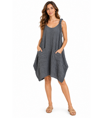 Cotton Asymmetric Gray Dress KTX2536