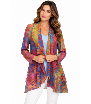 Women's   Red Forest Multi  Open Front  Cardigan KV2324