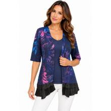 Women Multi Color Leaf Decorated Open Front Cardigan KV25580