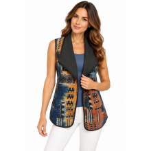 Women Blue Rust Open Front Cardigan Vest KV25587