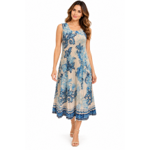 Women Blue Multi  floral  wide slv Long Dress KV26141