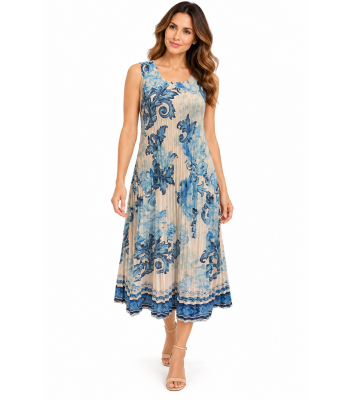 Women Blue Multi  floral  wide slv Long Dress KV26141