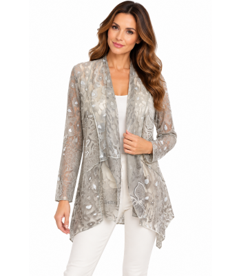 Women Patchwork decorative grey open front Cardigan KV26144