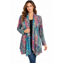 Women's Teal Burnout Galaxy Open Front Cardigan KV26859