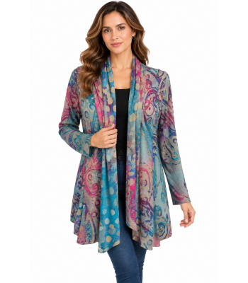 Women's Teal Burnout Galaxy Open Front Cardigan KV26859