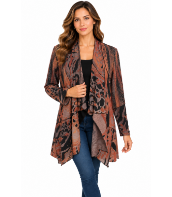 Women's Rust Burnout Grand Canyon Open Front Long Cardigan KV26863