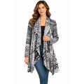 Women's Black and White Grey Burnout California Open Front Long Cardigan  KV26862