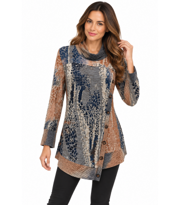 Cowl Neck Side Button Tunic Top  KV7092 