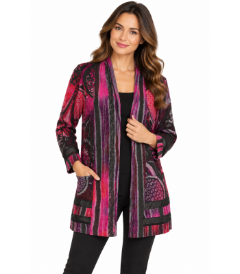 Black Multi Long Open Front Cardigan Wholesale KV8201