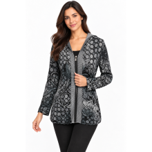 Women's Zip Grey Hooded Safari Jacket (KV8226)