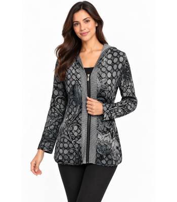 Women's Zip Grey Hooded Safari Jacket (KV8226)