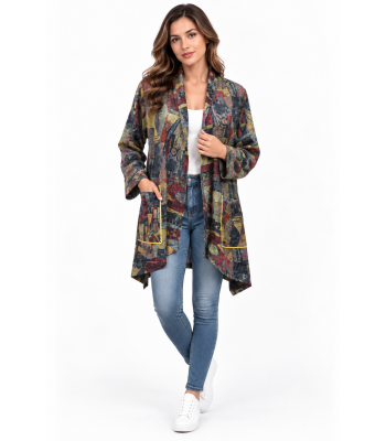 Women's jungle green open front cardigan KX24756